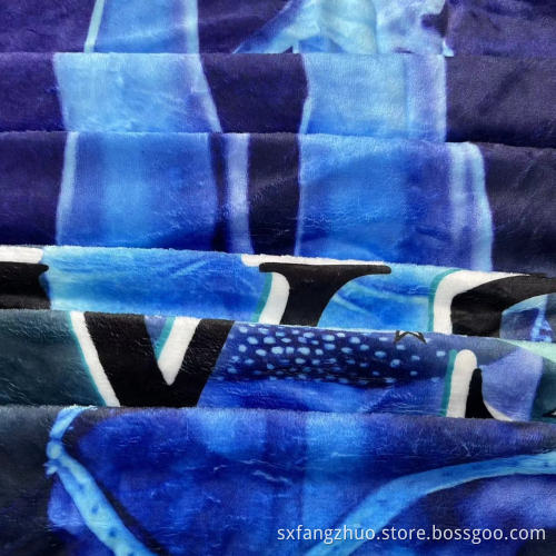 100%poliester biru membuang flanel adat dicetak selimut besar